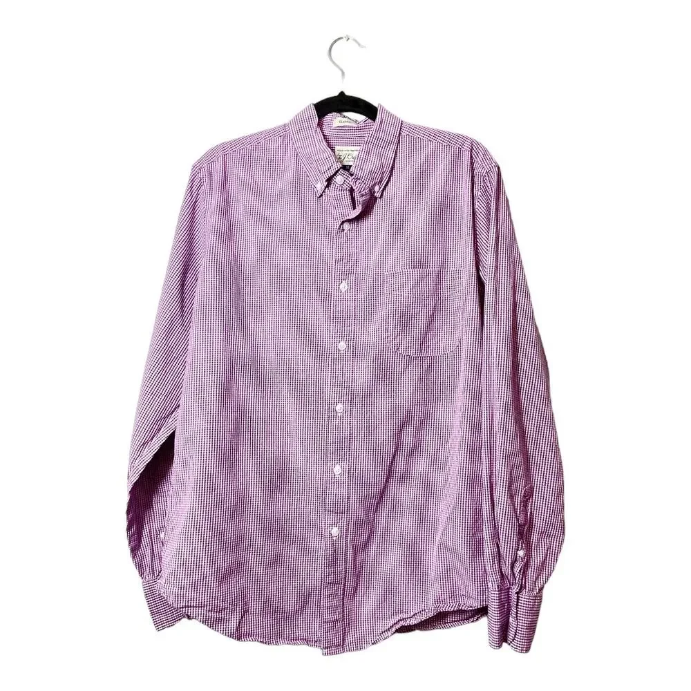 J Crew Men Gingham Button Front Shirt Purple Secret Wash Shirting Classic Medium
